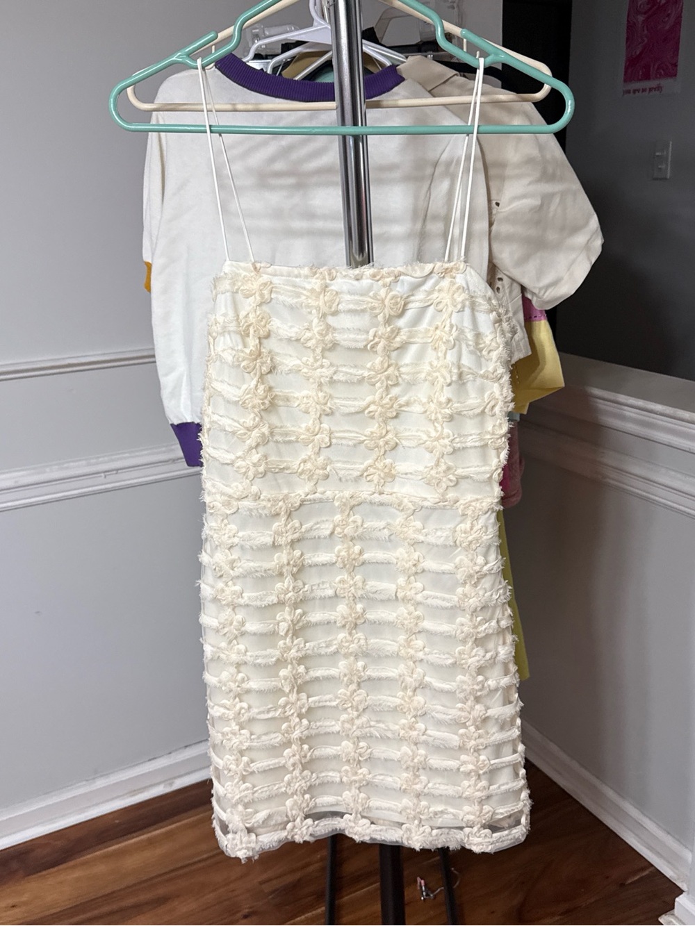 Storia Cream Textured Spaghetti Strap Dress